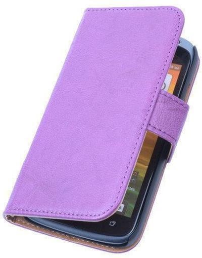 BestCases Lila Echt Lederen Booktype Hoesje HTC One Mini 2