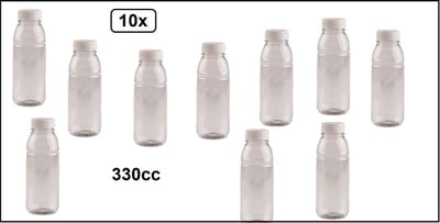 10x Flesje PET helder 330cc met witte dop - 38mm x 165mm - drink fles vruchten sap limonade drank festival thema feest