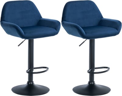 CLP Braga Set van 2 barkrukken - Met rugleuning - Verstelbaar - Fluweel - Velvet - zwart/blauw