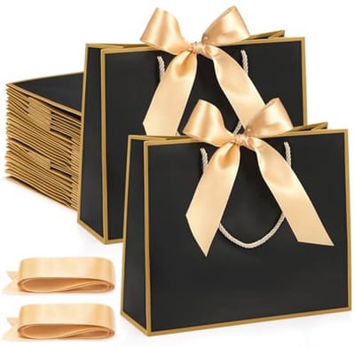 Grote Zwarte Bedankzakjes 24 Stuks – Papieren Geschenkzakjes met Handgrepen voor Bruiloft, Babyshower en Verjaardagsfeest