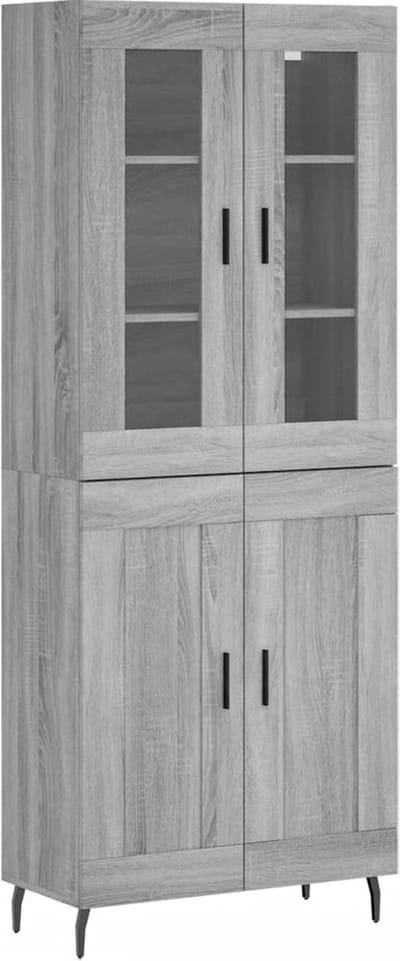 vidaXL - Hoge - kast - 69,5x34x180 - cm - bewerkt - hout - grijs - sonoma - eikenkleurig