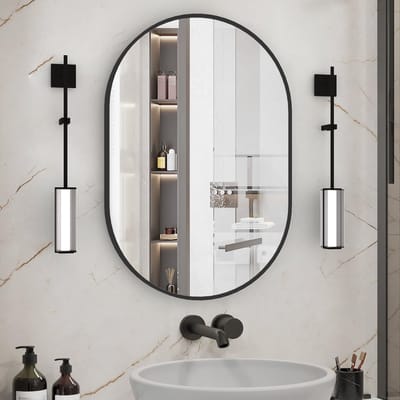 Badkamerspiegel Ovale Spiegels, 50x75cm Zwarte Badkamerspiegels Voor Boven Gootsteen, Pil Spiegels Capsule Muur Opgezette Spiegel, Moderne Spiegel Met Metalen Frame
