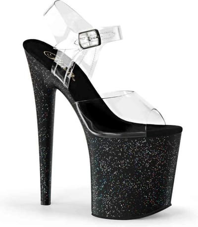 Pleaser - FLAMINGO-808MG Sandaal met enkelband, Paaldans schoenen - Paaldans schoenen - 37 Shoes - Zwart/Transparant
