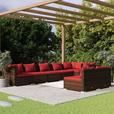vidaXL - 8-delige - Loungeset - met - kussens - poly - rattan - bruin