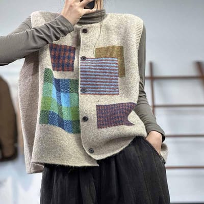 Winter Plus Size Herfst Dames Geruit Mouwloos Vest Truien Breien Mode Oversized Casual Stijl Losse Trui One Size kaki