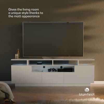 Klarstein Tv-meubel wit, Woonkamermeubel voor tv, 150 cm tv-kast met color-LEDs, Groot tv-lowboard, Lage tv-kasten met opbergruimte, Kast voor televisie, Modern tv-meubel, Wit