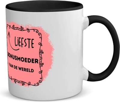 Akyol - liefste bonusmoeder van de wereld koffiemok - theemok - zwart - Moeder - de liefste bonusmoeder - moeder cadeautjes - moederdag - verjaardag - geschenk - kado - 350 ML inhoud