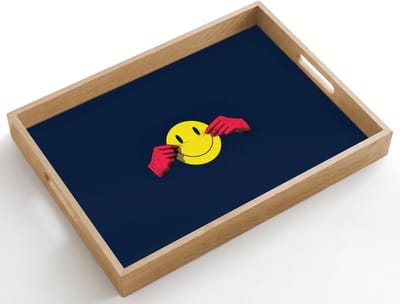 Dienblad hout 50x35 cm - Schootdienblad - Smiley - Geel - Handen - Minimalistisch - Borrelplank rechthoek - Plateau dienbladen