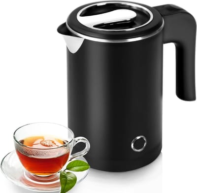 QIN® Waterkoker camping - Waterkoker klein - Waterkoker reis - Zwart - 12cm x 12cm x 15cm