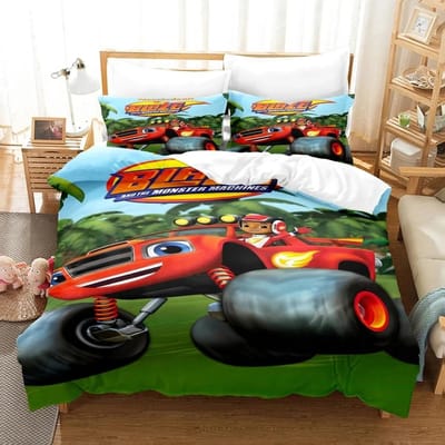 nieuwe Blaze Cartoon Monster Machines Beddengoedset, Dekbedovertrek Bedset Quiltovertrek Kussensloop, King Queen Twin Maat Jongens Meisjes Volwassenen 70x133cm 2pcs