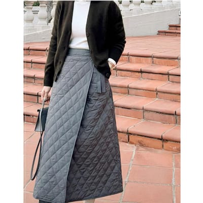 Nieuwe Winter Diamant-clip Katoenen Rok voor Dames met High-end Retro Elastische Hoge Taille A-lijn Midi-lengte One size black