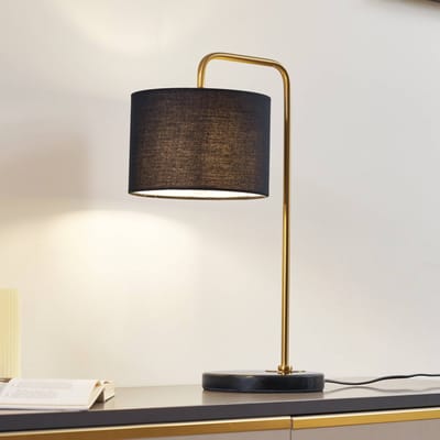 Lindby - Tafellamp - 1licht - Textiel, marmer, metaal - H: 49 cm - E27 - zwart, goud