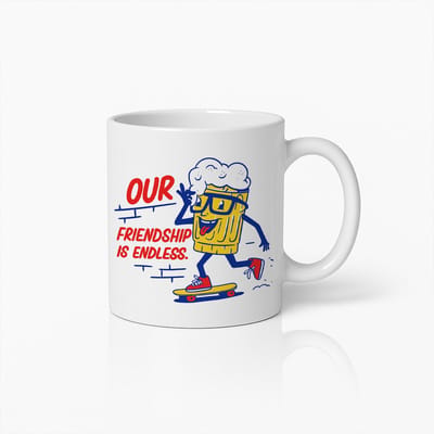 Grappige Vriendschap Mok 330ml – “Our Friendship Is Endless” Coole Bier Cartoon Koffiemok, Perfect Cadeau voor Beste Vrienden
