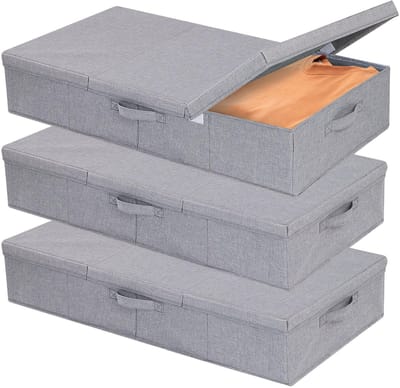 Opbergbakken Onder Het Bed, Kastorganisatoren met Versterkte Handgrepen voor Dekens, Lakens, Kussens, Handdoeken, Schoenen, Grijs, 3-Pack, 80x40x15cm