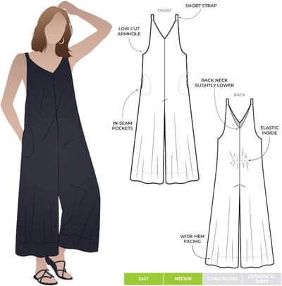 Naaipatroon Jumpsuit - Dames Patroon - Zelf Kleding Maken - Pull-on Stijl - Maten 10-22 - Patroon