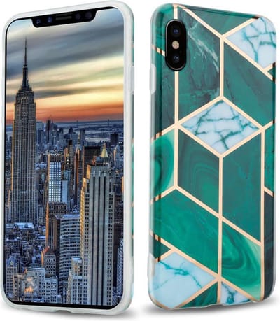 Cadorabo Hoesje geschikt voor Apple iPhone X / XS in Donkergroen Wit Goud Marmer No. 6 - Beschermhoes gemaakt van TPU siliconen Case Cover met mozaïek motief