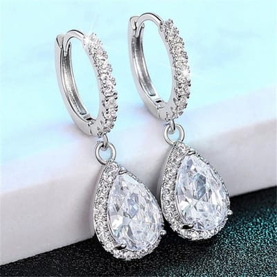 Sterling Druppels Oorbellen voor Vrouwen AAA Zirconia Kristal Oorbellen Verloving Bruiloft Eeuwigheid Sieraden Cadeaus white