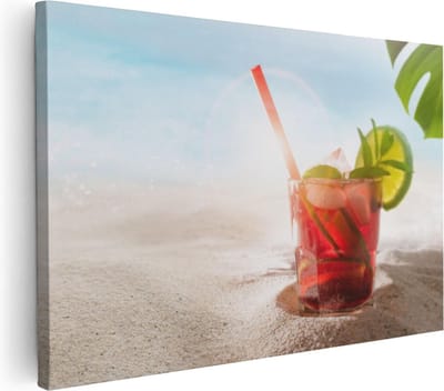 Artaza Canvas Schilderij Strand Zee - 30x20 cm - Klein - Wanddecoratie Cocktail - Schilderijen Op Canvas Zomer