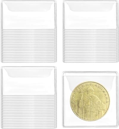 Set van 50 muntdekels - Transparante muntdekels - Munthouder - 5,5 × 5,5 cm - PVC - Bescherming tegen roest - Muntencapsule