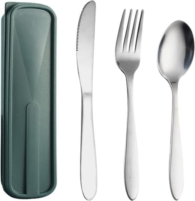 Stainless Steel Bestekset van 4 Stuks voor Kamperen, Picknicken en Reizen - Lichtgewicht en Duurzaam Bestek voor Buitenactiviteiten