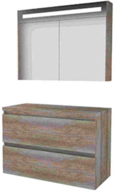 Basic-Line Premium 46 Badkamermeubelset - 100 x 46 cm - Greeploos - 2 Lades - Wastafelblad - Spiegelkast met LED Verlichting - Scotch Oak