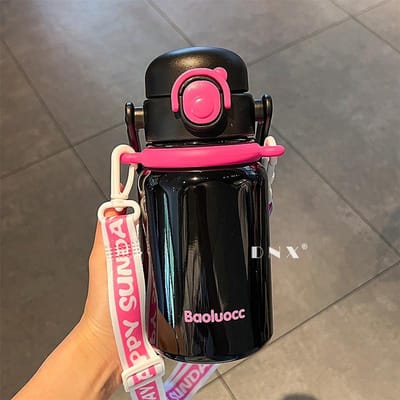 Mode Thermosbeker Vrouwelijk Nieuw Eenvoudige Koffiekop Hoge Uitstralingsniveau Studenten Waterbeker Mannelijk Draagbare Beker met Rietje Water 600ml