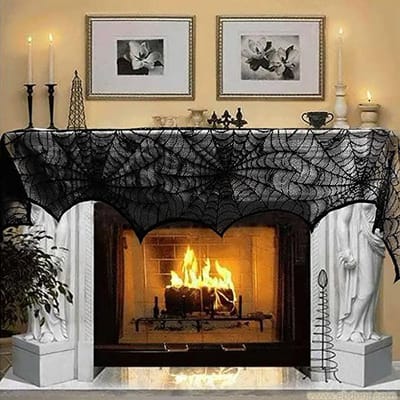 Halloween decoratie rekwisieten zwart kant spinnenweb open haard mantel sjaal cover