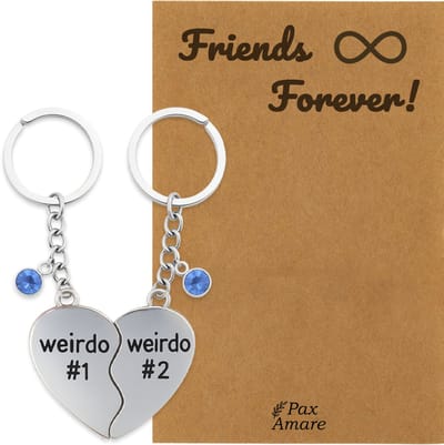 BFF Sleutelhanger voor 2 ' Friends Forever' - Weirdo's Hartje - Sleutelhanger set op Cadeau Kaartje - Zilverkleurig - Vriendschap Symbool - Pax Amare