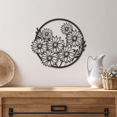 Wanddecoratie Bloemen Zonnebloemen - Muurdecoratie Bloemen Zonnebloem - Wanddecoratie Zonnebloem - Wanddecoratie Hout - Muurdecoratie Woonkamer - Wanddecoratie Woonkamer - Wanddecoratie Industrieel - Home Decor - Wall Line Art - 32.5 x 29 cm
