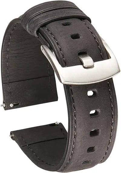Fungus - Smartwatch bandje - Geschikt voor Samsung Galaxy Watch 3 45mm, Gear S3, Huawei Watch GT 2 46mm, Garmin Vivoactive 4, 22mm horlogebandje - PU leer - Gesp - Zwart, zilver gesp