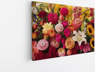 Saammp Canvas Schilderij - Boeket Bloemen - Natuur - Abstract - 30x20 - Foto op canvas - Wanddecoratie - Muurdecoratie Woonkamer - Kantoor Decoratie