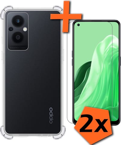 Hoes - Met Screenprotector - 2 Stuks - Geschikt voor OPPO Reno 8 Lite - Sterk & Shockproof - Siliconen Case - Back Cover - Telefoon Hoes - Shock Proof - Transparant