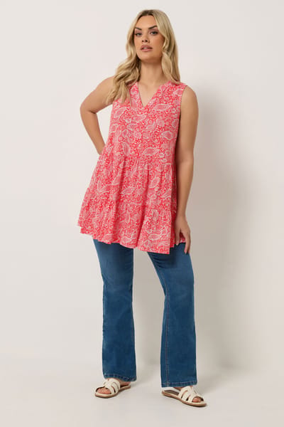 Yours Oranje Paisley Top Met Vhals Size 42
