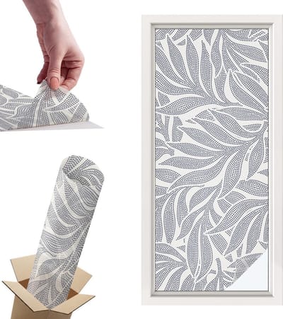 Tulup Raamfolie Anti inkijk - Bladdruppels Privacy Folie Raam - 50x116 cm - Grijs Anti inkijk Folie - Raamfolie Tegen inkijk Glas in Lood - Voor de woonkamer, slaapkamer en kantoor - Raamfolie Zonwering