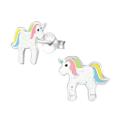 Aramat Jewels | Oorbellen | Kinderoorbellen Zilver - Eenhoorn Pastelkleuren | | | |10mm | Zilver | Kinderen | Verkleurd niet
