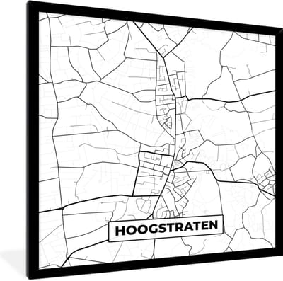 Fotolijst incl. Poster Zwart Wit- Zwart Wit – België – Plattegrond – Stadskaart – Kaart – Hoogstraten - 40x40 cm - Posterlijst