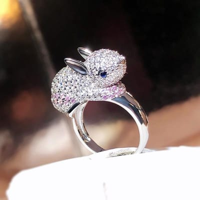 Roze Konijnenring voor Dames Ins Eenvoudig High End Temperament Veelzijdig Ontwerp Adjustable opening white