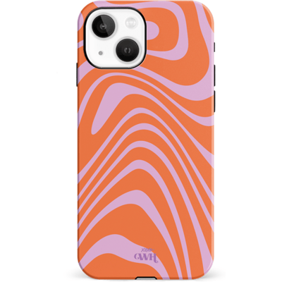 xoxo Wildhearts Boogie Wonderland Orange - Double Layer - Hard case geschikt voor iPhone 13 Mini hoesje - Golven print hoesje oranje - Beschermhoes shockproof case geschikt voor iPhone 13 Mini hoesje - Hoesje met golven print oranje