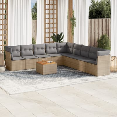 vidaXL - 10-delige - Loungeset - met - kussens - poly - rattan - gemengd - beige