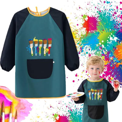 Dailygoods- Schilderschort Kind - Waterdicht - Kinderschort - Schildersschort - Koken - Elastische Manchetten - Modieus Kleurblokkeringsdesign