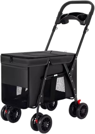 Dierenbuggy - Hondenkar Kattenkar - Comfortabel Vervoer - Opvouwbaar 4 Wielen - 30 kg Draagkracht - Zwart