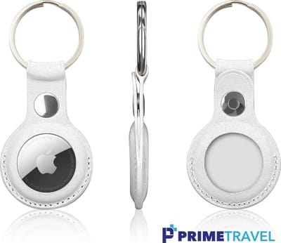 PrimeTravel Apple AirTag Hanger (Wit) - 100% Cruelty Free Vegan Leather - Air Tag Sleutelhanger Beschermhoes - Bescherm Case