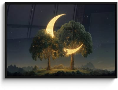 Poster in lijst - Fotolijst 120x80 cm - Posters - Maan - Bomen - Rust - Posterlijst zwart - Decoratie - Wanddecoratie woonkamer - Muurdecoratie slaapkamer