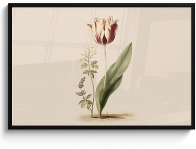 Poster in lijst - Fotolijst 120x80 cm - Posters - Tulp - Minimalistisch - Beige - Posterlijst zwart - Decoratie - Wanddecoratie woonkamer - Muurdecoratie slaapkamer