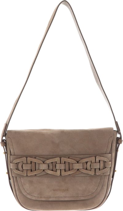 COCCINELLE Leren Schoudertas Avondtas Gitane Suede Crossbody Bag New Taupe Bruine