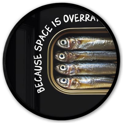 Poster in lijst Rond - Fotolijst 40x40 cm - Posters - Sardines - Tekst - Vis - Blik - Ronde posterlijst zwart - Decoratie - Wanddecoratie woonkamer - Muurdecoratie slaapkamer