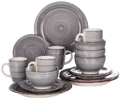 Lorentino Serviesset - 16 delig - 4 persoons - Grijs - Dinerborden - Bordenset - Diepe borden - Ontbijtborden - Servies - Keukenservies