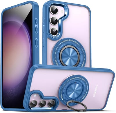 Hoesje Geschikt voor Samsung Galaxy S24 Plus hoesje Transparant Blauw - kickstand Draaibare Ring Houder