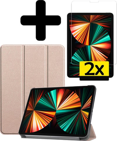 Hoes - Geschikt voor Apple iPad Pro (2021) - 11 inch - 3e generatie - Met Screenprotector - Trifold Bookcase - Hard Cover - Hardcover Book Case - Tablet Hoesje - Goud