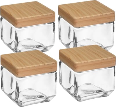 5Five voedsel/spullen voorraadpot - 4x stuks - Glas met houten deksel - 850 ml - Met luchtdichte sluiting